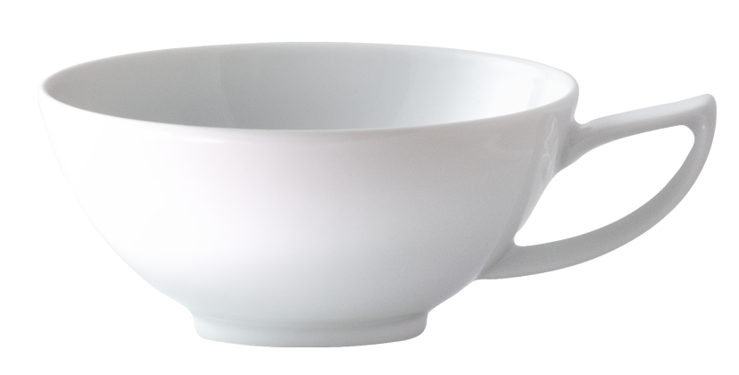 Die schlichte weiße Teetasse LEAFLine Tassen Set von Meßmer DE aus Teeporzellan mit breitem Rand und eckigem Henkel ist auf weißem Grund abgebildet. Das Stapelbar-Design sorgt für eine effiziente Aufbewahrung.