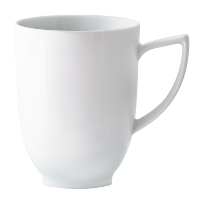 Das LEAFLine Becher-Set von Meßmer DE besteht aus schlichten weißen Teeporzellanbechern mit geschwungenen Henkeln; sie sind stapelbar und damit praktisch und platzsparend für jede Küche. Abgebildet vor einem hellen, neutralen Hintergrund.