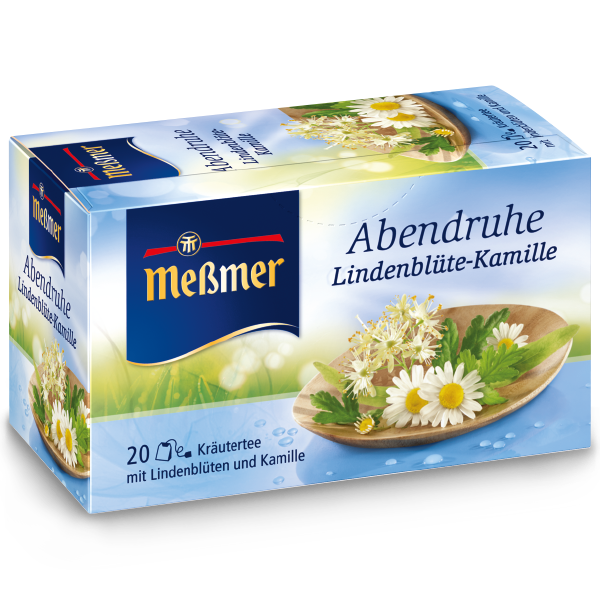 Verpackung des Kräutertees Abendruhe mit Lindenblüten und Kamille, beruhigend und entspannend für den Abend, 20 Teebeutel.